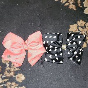 🎀JoJo Siwa Large Decorative Hair Bows – Coral w/rhinestones & Black Heart Print